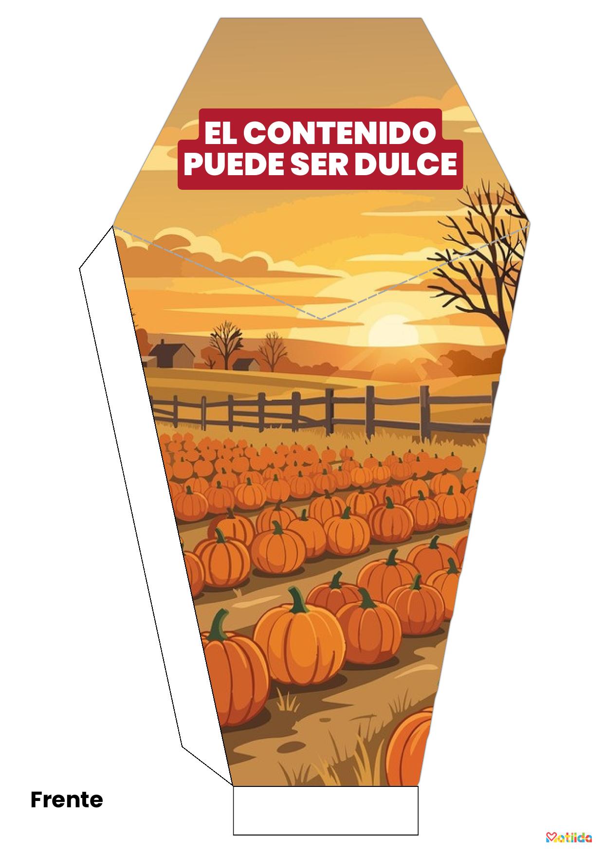 Cono ataúd con campo de calabazas: El contenido puede ser dulce