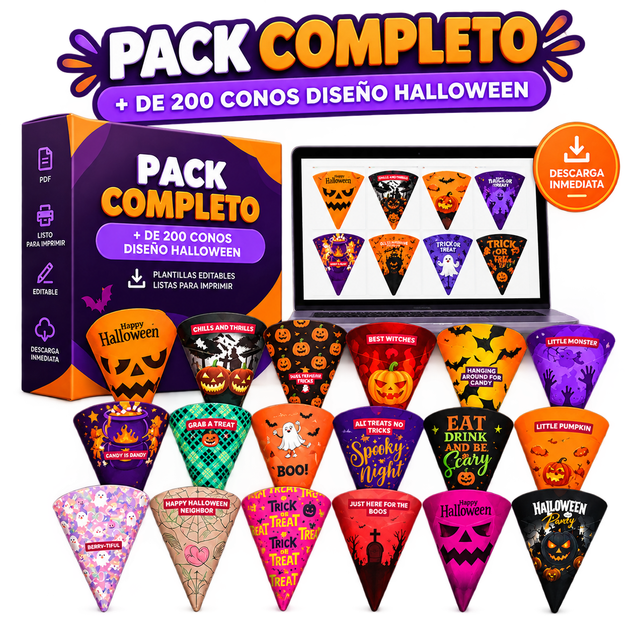Vista del Pack Completo de conos de Halloween