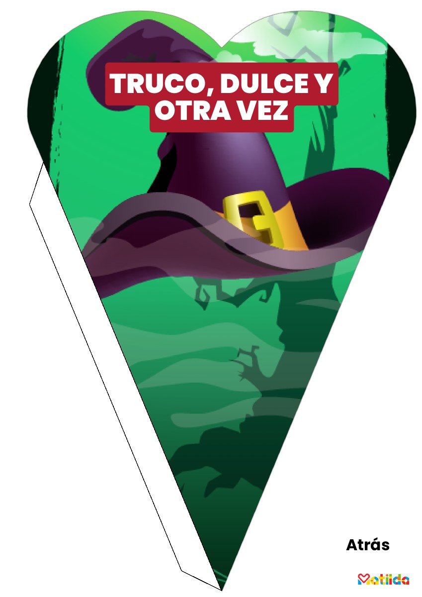 Cono de Halloween verde con sombrero de bruja