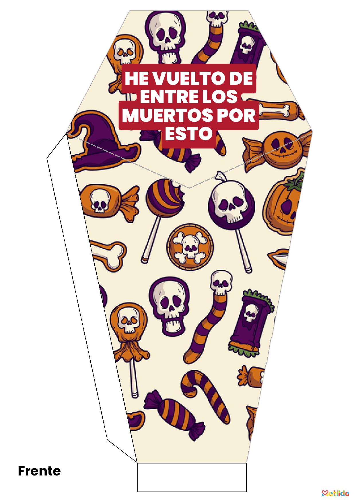 Cono ataúd crema con calaveras y caramelos: He vuelto de entre los muertos por esto