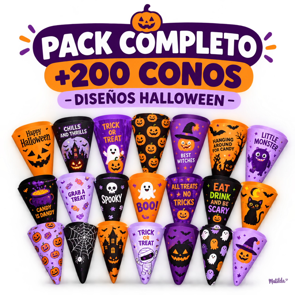 Pack Completo: más de 200 conos de Halloween en distintos diseños