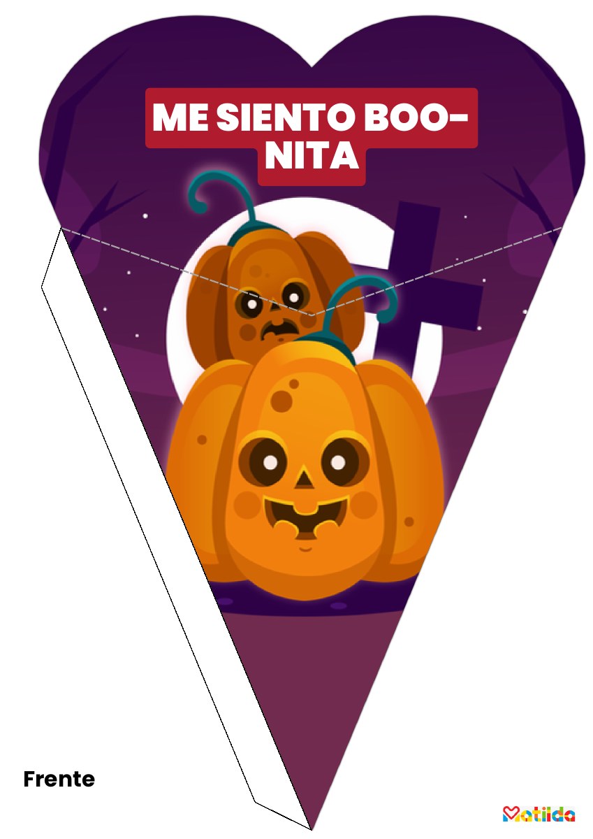 Cono de Halloween morado con calabazas tiernas